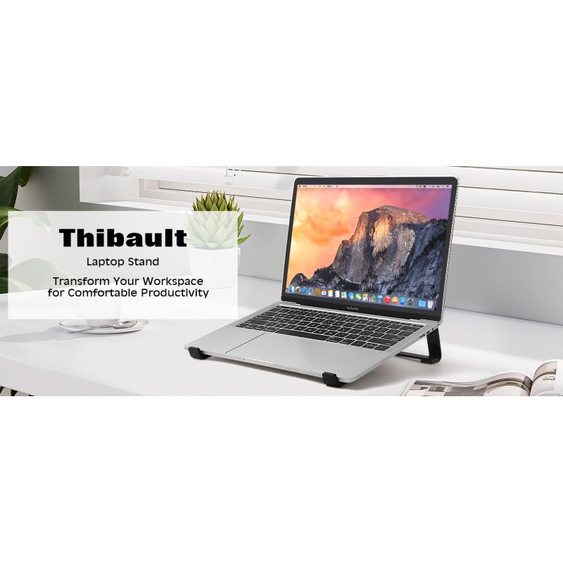 책상용 Thibault 노트북 스탠드, MacBook 스탠드 견고한 노트북 라이저, 통풍이 잘되는 알루미늄 노트북 홀더 호환 13 14 15.6 인치 MacBook Pro Air/HP/Dell/Lenovo, 냉각 컴퓨터 스탠드 액세서리 블랙