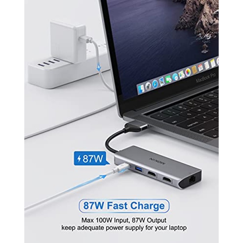 MacBook Pro 도킹 스테이션 듀얼 모니터 MacBook Pro HDMI 어댑터, MacBook Pro Air Mac용 9 in 1 USB C 어댑터 HDMI Dock 동글 듀얼 USB C - 듀얼 HDMI 이더넷 3USB SD/TF100W PD