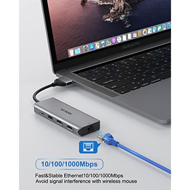 MacBook Pro 도킹 스테이션 듀얼 모니터 MacBook Pro HDMI 어댑터, MacBook Pro Air Mac용 9 in 1 USB C 어댑터 HDMI Dock 동글 듀얼 USB C - 듀얼 HDMI 이더넷 3USB SD/TF100W PD