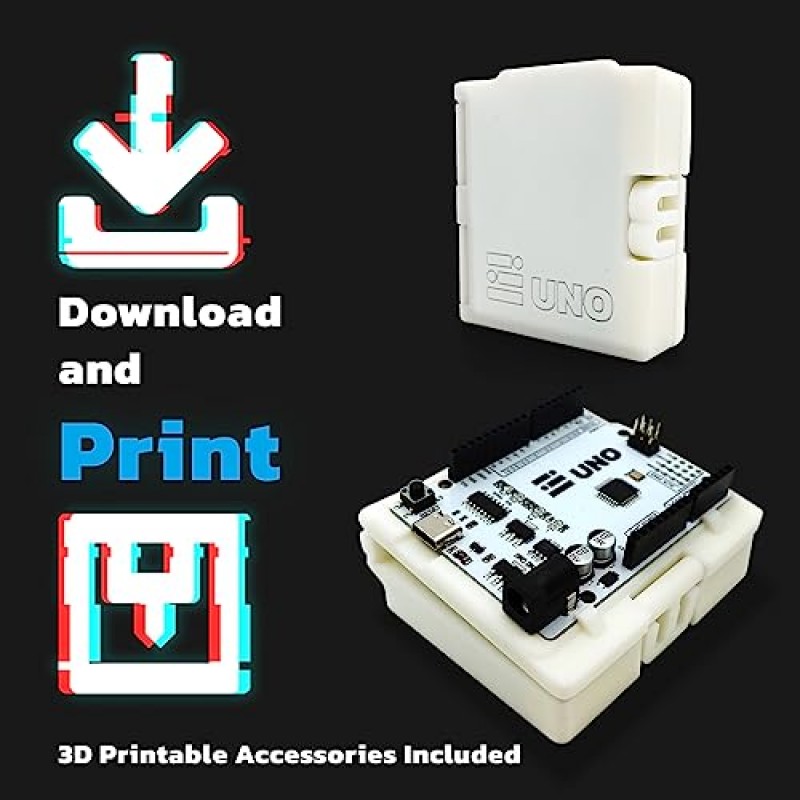 amomii UNO 마이크로컨트롤러(Arduino IDE와 호환 가능), 코딩 및 하드웨어 튜토리얼, USB Type-C 커넥터, 3D 인쇄 가능 액세서리, 예제 프로젝트 및 코드, 더 높은 전력 처리 기능