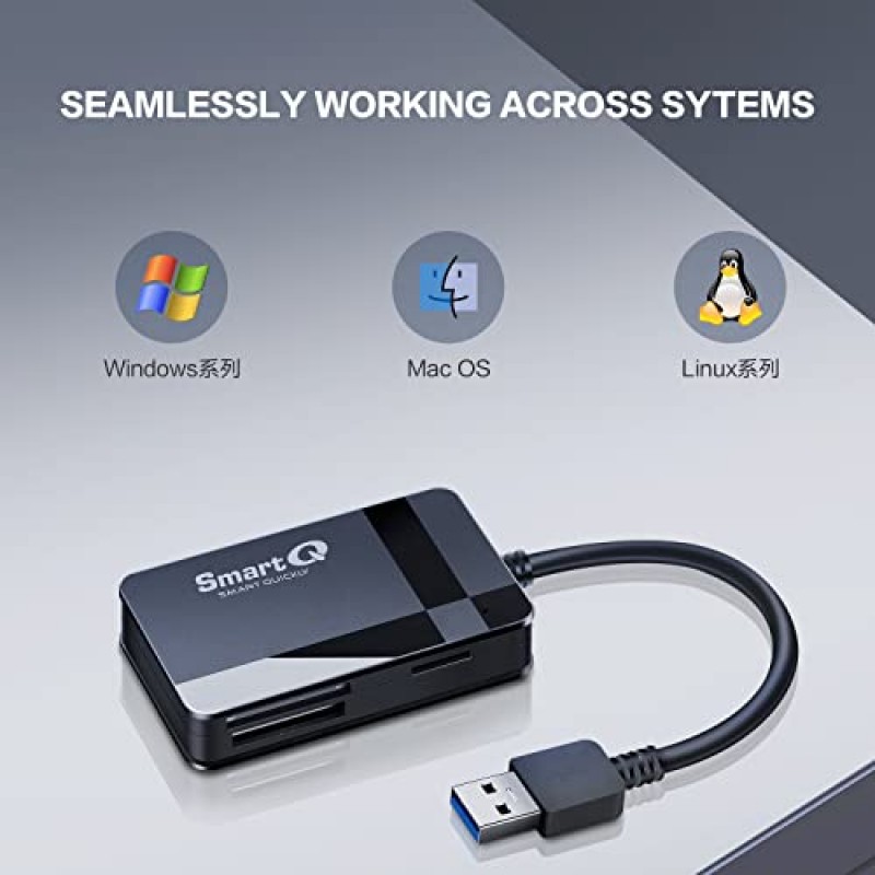 SmartQ C368 USB 3.0 SD 카드 리더기, 플러그 앤 플레이, Apple 및 Windows 호환, USB로 구동, CF/SD/SDHC/SCXC/MMC/MMC Micro 등 지원