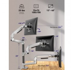 Ergounion 트리플 모니터 마운트 - 조정 가능한 3개 모니터 데스크 마운트, 25파운드 이내에서 최대 40인치 스크린용 트리플 모니터 스탠드, C-클램프 및 그로밋 베이스가 있는 3개 모니터용 모니터 암 - 실버