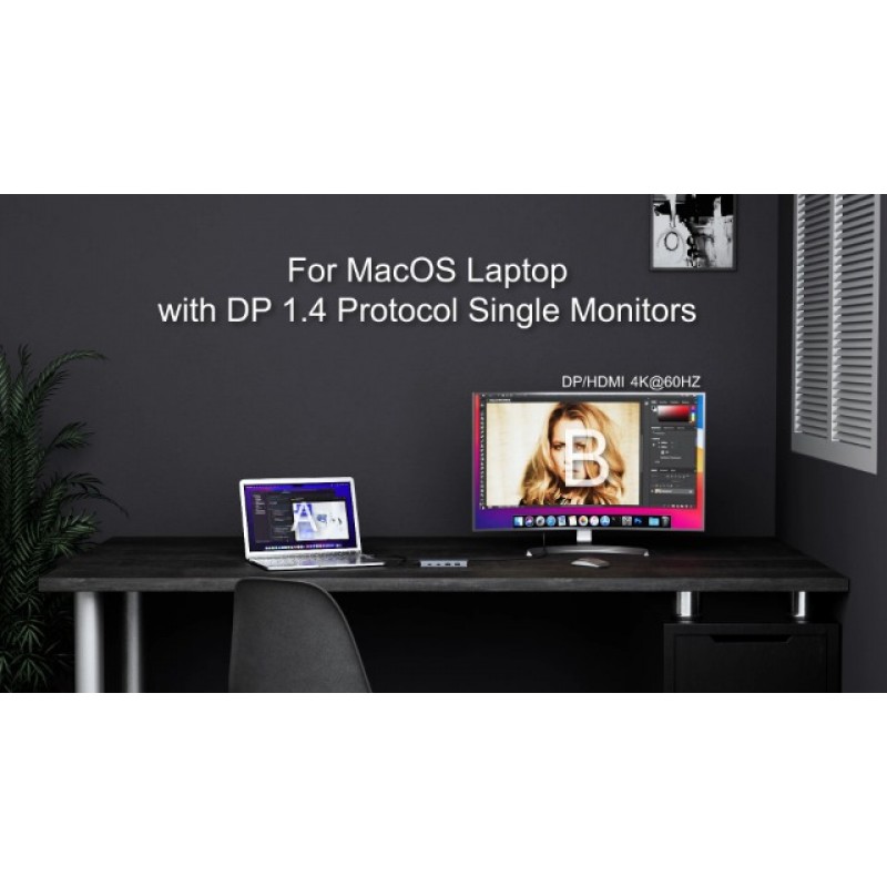 노트북 도킹 스테이션 듀얼 모니터, HDMI 2개를 갖춘 USB C 허브, DisplayPort, VGA, PD 충전, USB A&C 2.0 포트, Dell/HP/Lenovo용 MOKiN 멀티 모니터 어댑터