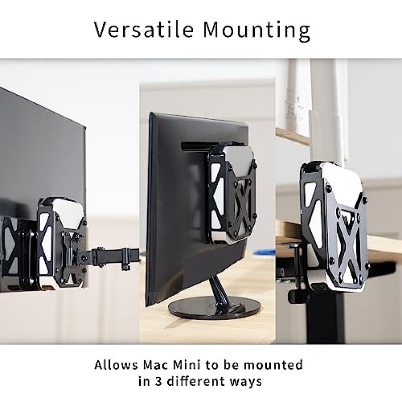 Mac Mini CPU용으로 설계된 VIVO 모니터 VESA 마운트, 2010년 현재 모델, 모니터 암 컴퓨터 홀더, 데스크 클램프 옵션이 포함된 스크린 뒷면의 숨겨진 마운트, 검정색, 마운트-MINI1