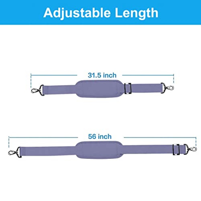 MOSISO 56인치 어깨 끈, 조절 가능한 두꺼운 소프트 범용 교체용 미끄럼 방지 핏, 노트북 숄더백/노트북 메신저 백/크로스바디 백용 금속 회전 후크가 있음, 라벤더 그레이