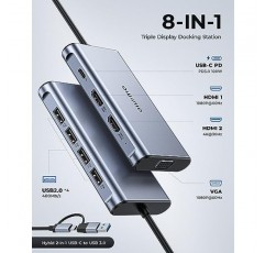 USB 도킹 스테이션, GIISSMO USB C 허브 USB 3.0 - 듀얼 HDMI VGA 어댑터 트리플 디스플레이 USB C 노트북 도킹 스테이션 MacBook Pro/Air/M1/M2/Mac용 듀얼 디스플레이, Dell/HP/Lenovo/Surface용 USB C 허브