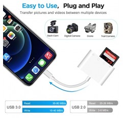 iPhone용 SD 카드 리더기, USB 카메라 어댑터 4 in 1 Female OTG SD/TF 카드와 호환 가능, 메모리 카드 리더기 iPhone용 충전 포트가 있는 휴대용 USB 어댑터, 플러그 앤 플레이.