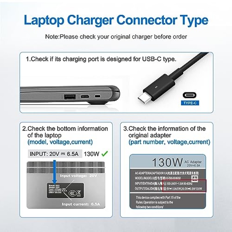 130W Dell 노트북 충전기 USB C Dell XPS 15 17 2in1 9520 9530 9575 9500 9700 Precision 5530 2in1 3550 3551 3560 5550 5750 Latitude 7410 7310 7210 9510 5420 Dell USB C 충전기 전원 코드