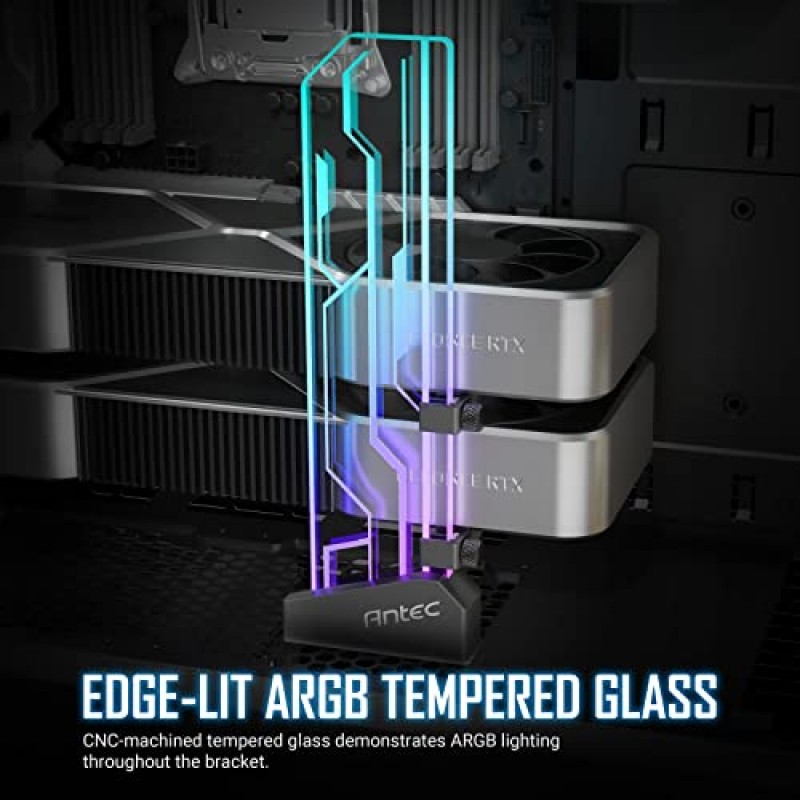 Antec RGB GPU 지원 브래킷, 그래픽 카드 홀더, 강화 유리, 주소 지정이 가능한 RGB 5V 3PIN RGB 커넥터