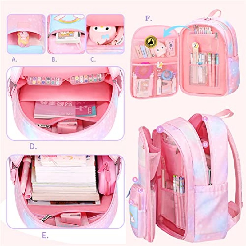 PRNGCAN Kawaii 배낭 소녀 배낭 별이 빛나는 무지개 Bookbag 귀여운 패션 배낭 노트북 여행 가방 (보라색-16.5in)