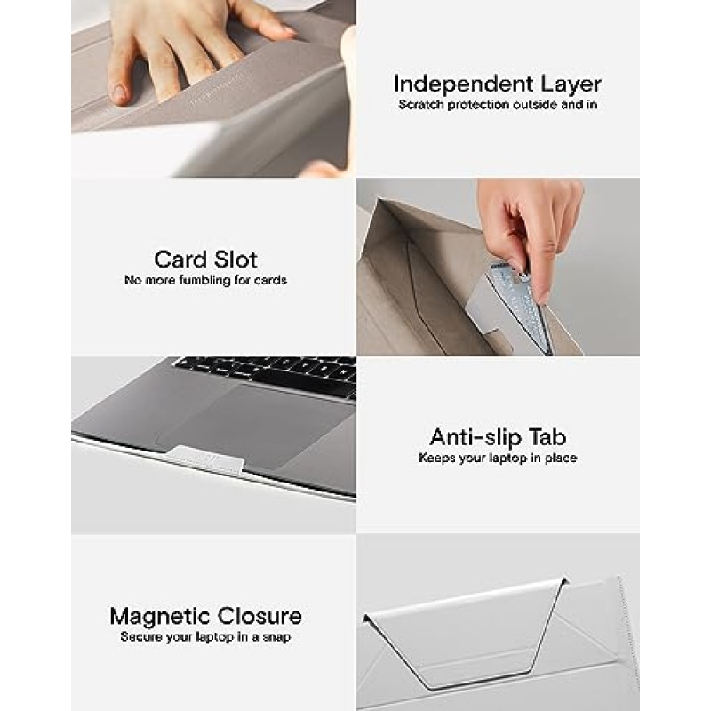 MacBook 컴퓨터 확장형 스토리지용 MOFT 노트북 가방 슬리브, 조절 가능한 각도 2개, 울트라슬림 스타일리쉬 노트북 케이스, 비치 화이트, 14