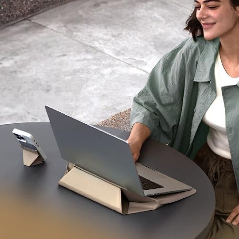 MacBook 컴퓨터 확장형 스토리지용 MOFT 노트북 가방 슬리브, 조절 가능한 각도 2개, 울트라슬림 스타일리쉬 노트북 케이스, 비치 화이트, 14