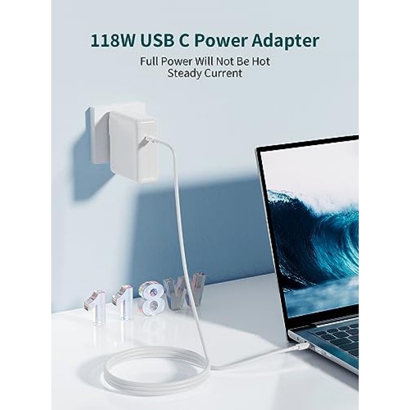 Macbook Pro 충전기 118W Usb-C 전원 어댑터 Macbook Pro Air 13 14 15 16 인치 Mac Book 노트북 Retina M2 M1 2023 2022 2020 2019 2018 2017 2016 IPad Pro 용 컴퓨터 Usb C 고속 충전 충전기