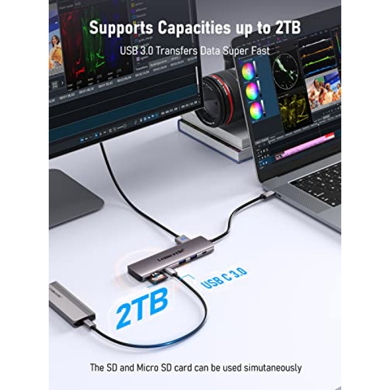 Lemorele USB C - 듀얼 HDMI 어댑터, Windows용 10-in-1 USB C 도킹 스테이션 듀얼 모니터, 듀얼 HDMI 지원 USB C 어댑터, USB 3.0, 100W PD, USB-C 데이터, Dell XPS 13/15용 SD/TF, 레노버 요가 등