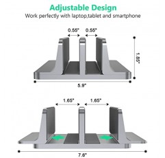 BULL-TECH 수직형 노트북 스탠드, 조절 가능한 2슬롯 알루미늄 데스크탑 홀더(최대 17.3인치), 모든 MacBook/Microsoft Surface/HP/Dell/ChromeBook/iPad 및 게임용 노트북에 적합(회색)