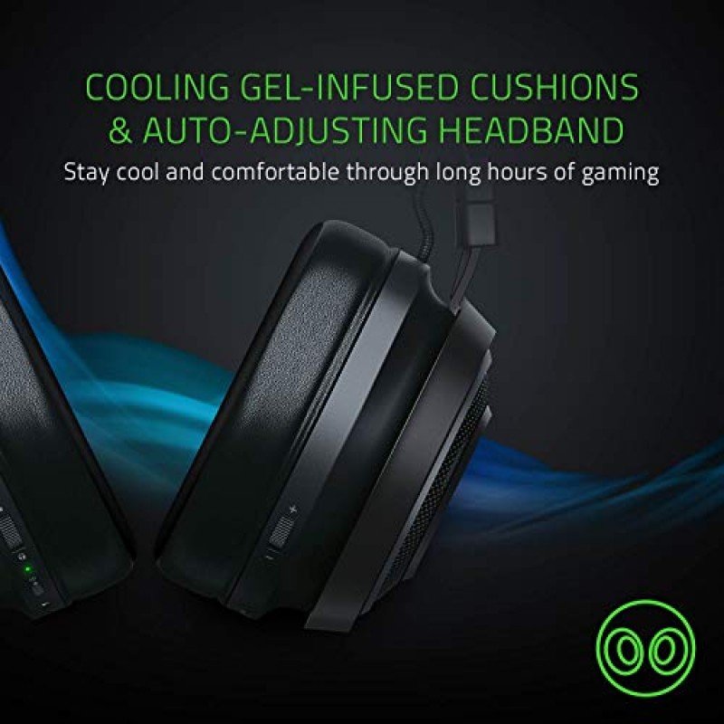 Razer Nari Ultimate Wireless 7.1 서라운드 사운드 게임용 헤드셋: THX 오디오 및 햅틱 피드백 - 자동 조정 헤드밴드 - Chroma RGB - 접이식 마이크 - PC, PS4, PS5용 - 블랙