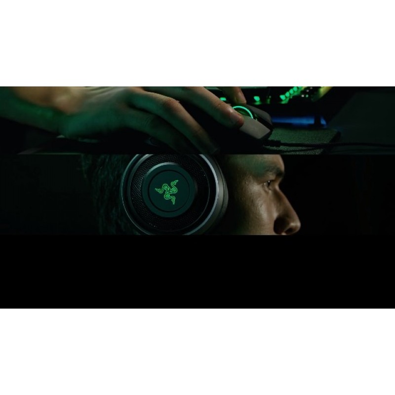 Razer Nari Ultimate Wireless 7.1 서라운드 사운드 게임용 헤드셋: THX 오디오 및 햅틱 피드백 - 자동 조정 헤드밴드 - Chroma RGB - 접이식 마이크 - PC, PS4, PS5용 - 블랙