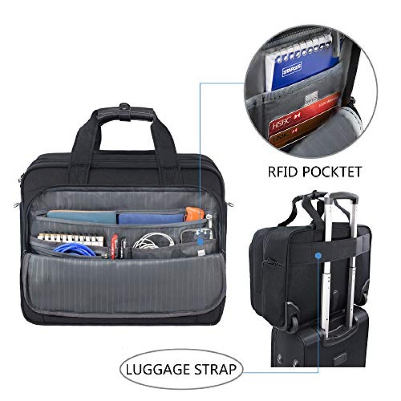 KROSER 롤링 노트북 가방 프리미엄 바퀴 달린 서류 가방은 최대 17.3 인치 노트북에 적합 여행/비즈니스/남성/여성용 RFID 포켓이있는 방수 밤새 롤러 케이스 컴퓨터 가방-블랙