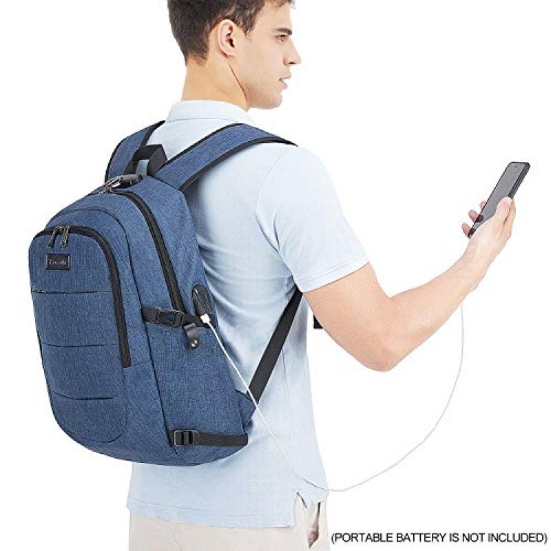 Tzowla 비즈니스 노트북 배낭 USB 충전 포트 및 잠금 장치가 있는 도난 방지 배낭 여성용 남성용, 캐주얼 하이킹 여행용 데이팟(블루)