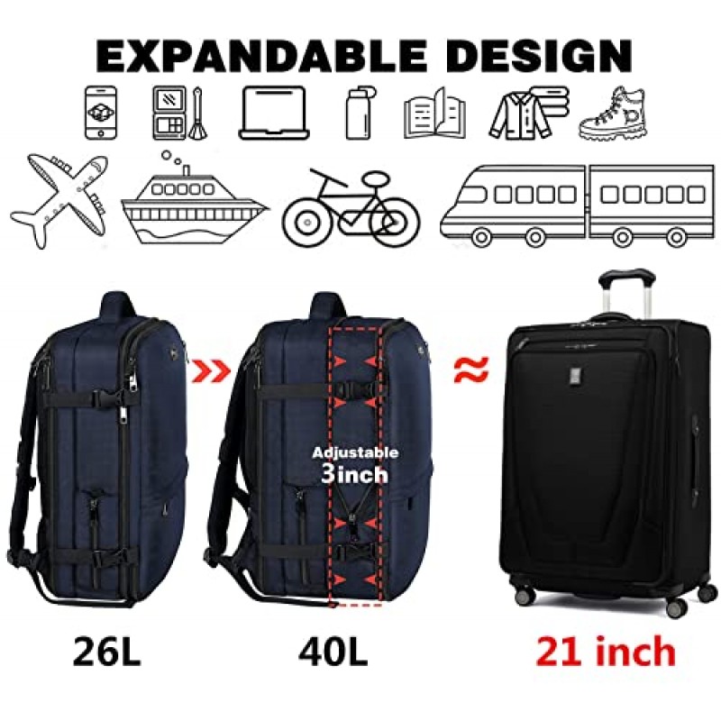 Mogplof 기내용 여행용 배낭, 대형 비행 승인 여행용 배낭 여성 남성, 40L 도난 방지 TSA 친화적인 확장형 수하물 배낭, 17인치 17.3인치 노트북에 적합한 주말용 가방 배낭