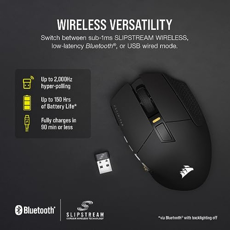 CORSAIR SCIMITAR ELITE RGB WIRELESS MMO 게이밍 마우스 - 26,000 DPI - 프로그래밍 가능 버튼 16개 - 최대 150시간 배터리 - iCUE 호환 - 블랙