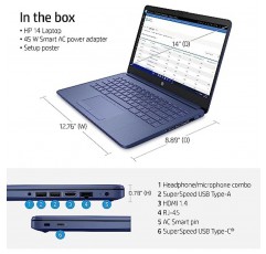 HP 14인치 HD 노트북 최신 스트림, Intel Celeron 쿼드 코어 프로세서, 8GB DDR4 RAM, 64GB eMMC, 1년 Office 365, WiFi, Bluetooth, HDMI, 웹캠, USB Type-A&C(GM 액세서리 포함)