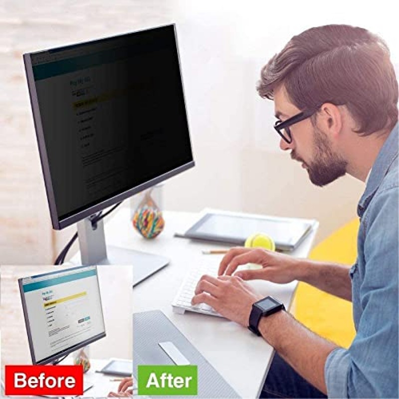 [2 팩] 컴퓨터 개인정보 보호 화면 필터 21.5인치(와이드스크린 컴퓨터 모니터용) – 데스크톱 컴퓨터 보안을 위한 날짜 보호 – 눈부심 방지, 긁힘 방지, 화면 비율 96% UV 차단 – 16:9