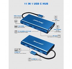 Hiearcool 도킹 스테이션, USB C 노트북 도킹 스테이션 듀얼 모니터, 11 in 1 USB C-듀얼 HDMI 멀티 포트 어댑터 Dell HP Lenovo 노트북용 멀티 모니터 도킹 스테이션