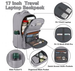 여성용 ZOMFELT 롤링 백팩, 바퀴가 달린 여행용 백팩, 세면도구 가방이 포함된 17인치 노트북 백팩, 여행용 바퀴 달린 백팩 여행 비즈니스 그레이