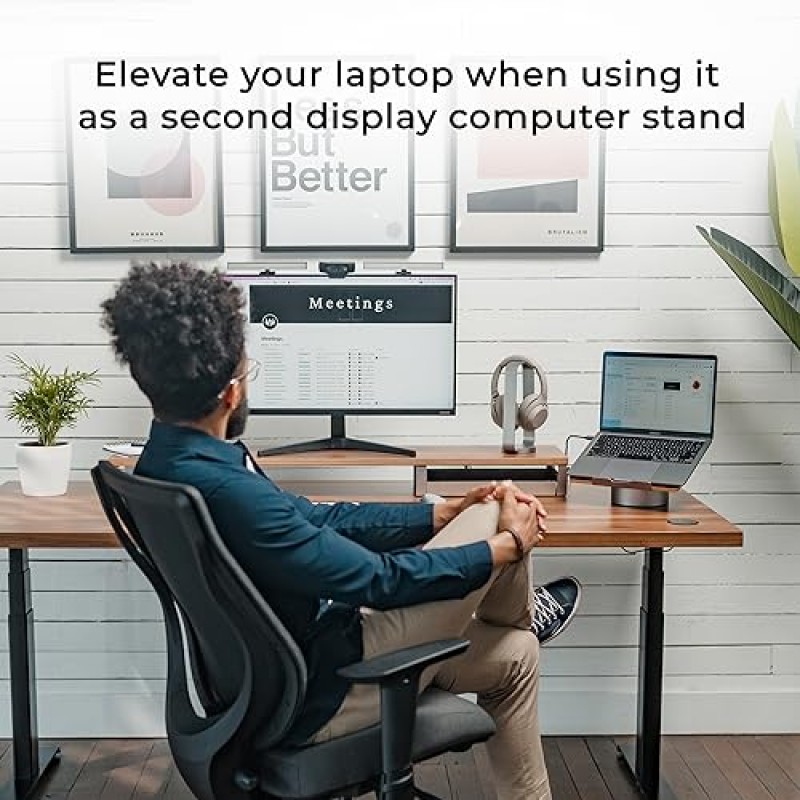 책상용 HumanCentric 노트북 스탠드 - MacBook 스탠드, 검은색 호두나무 노트북 스탠드, 인체공학적 노트북 홀더, 노트북용 컴퓨터 스탠드와 호환되는 스페이스 그레이 알루미늄 책상용 노트북 라이저
