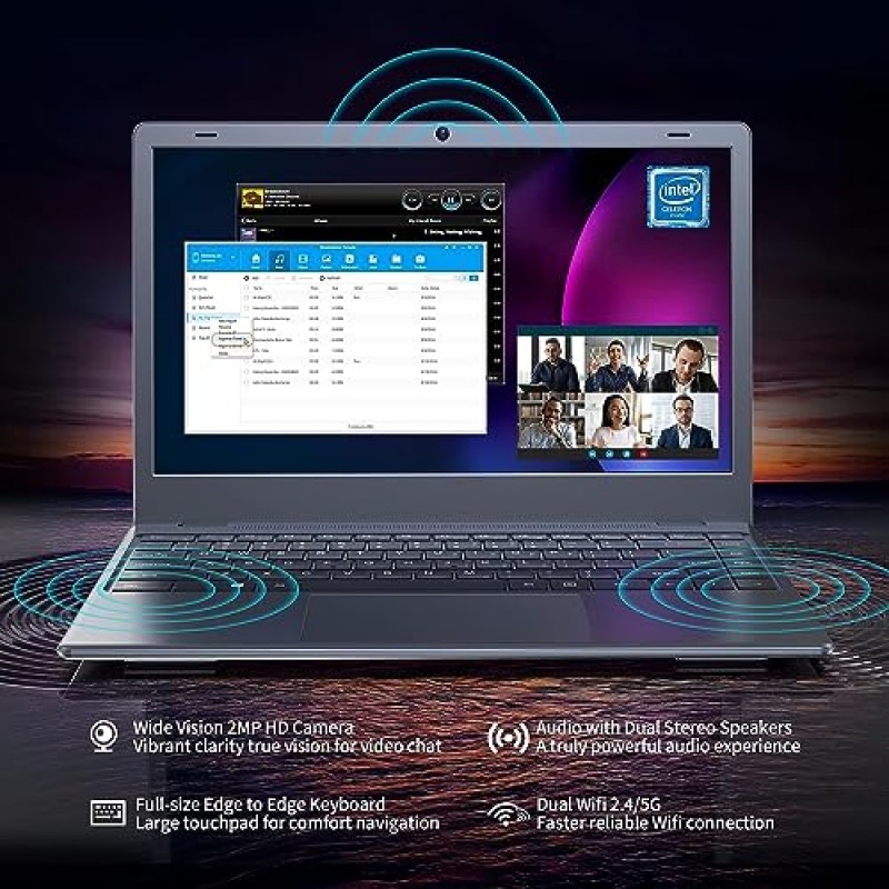 Windows 11 노트북, 14인치 미니 노트북 컴퓨터 쿼드 코어 Intel Celeron N4120, 8 GB RAM 128GB SSD(2TB SSD 확장), 홈스쿨 오피스용 듀얼 WiFi 노트북 PC
