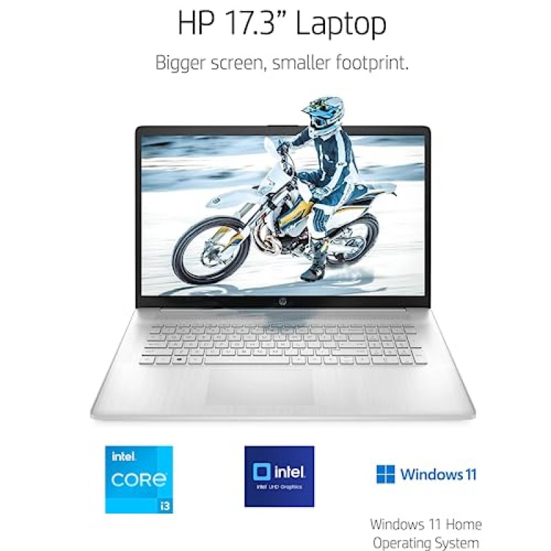 HP 17.3인치 HD 플러스 노트북, 비즈니스 및 학생용, Intel 쿼드 코어, 16GB RAM, 1TB NVMe SSD, 풀사이즈 키보드, HDMI, 급속 충전, Type-C, 번들 액세서리가 포함된 Windows 11