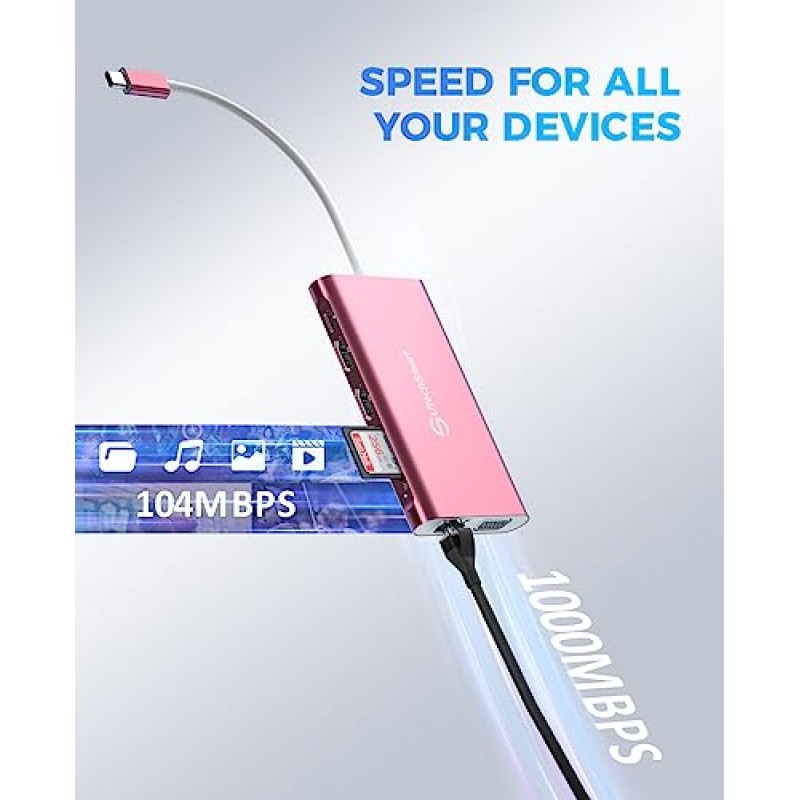 도킹 스테이션, UtechSmart 도킹 스테이션 듀얼 모니터 트리플 디스플레이 USB C 어댑터(HDMI 2개, VGA, PD 3.0 포트, SD TF 카드 리더기, USB 포트 4개 포함) MacBook, 기타 USBC 노트북과 호환되는 USB-C 도크