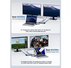 Lemorele MacBook Pro Air 도킹 스테이션(150W 전원 어댑터 포함), 12인치 2 USB C 노트북 도킹 스테이션 2 HDMI 4K@60Hz, 18W PD 3.0 5Gbps, USB-C 3.0 및 4 USB 3.0, RJ45 이더넷 SD/TF 오디오