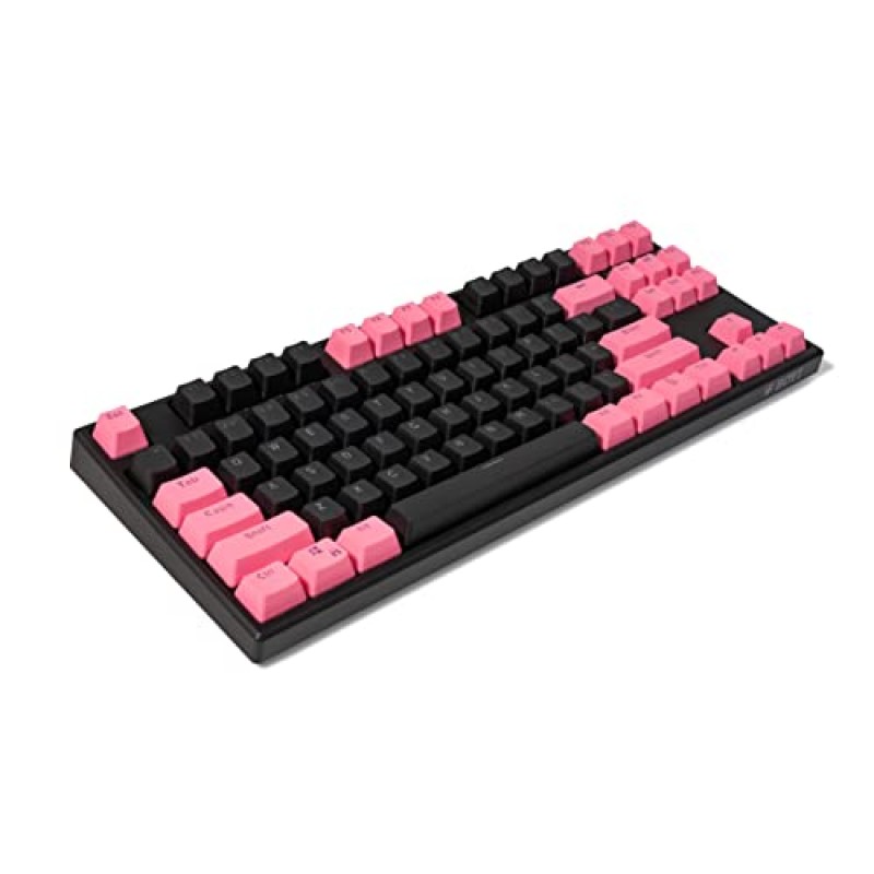 BOYI IK87 핫 스왑 가능 TKL RGB 트라이 모드 기계식 키보드, 87 키 PBT 키캡 BT5.0/2.4GHz/Mac/Win/게이머용 프로그래밍 가능한 소프트웨어가 포함된 유선 NKRO 게이밍 키보드(핑크 및 블랙 색상)