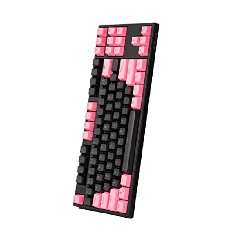 BOYI IK87 핫 스왑 가능 TKL RGB 트라이 모드 기계식 키보드, 87 키 PBT 키캡 BT5.0/2.4GHz/Mac/Win/게이머용 프로그래밍 가능한 소프트웨어가 포함된 유선 NKRO 게이밍 키보드(핑크 및 블랙 색상)