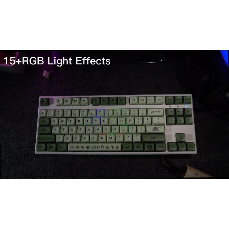 BOYI IK87 핫 스왑 가능 TKL RGB 트라이 모드 기계식 키보드, 87 키 PBT 키캡 BT5.0/2.4GHz/Mac/Win/게이머용 프로그래밍 가능한 소프트웨어가 포함된 유선 NKRO 게이밍 키보드(핑크 및 블랙 색상)