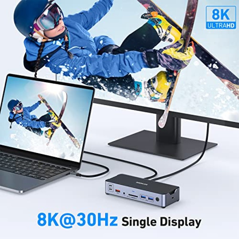 2*DP&1*HDMI 포트가 있는 8K USB C 노트북 도킹 스테이션, 듀얼/트리플 모니터용 15 in 1 허브 도크, 6*USB A/C 포트, 100W PD, 이더넷, SD&TF, 오디오, Dell/HP/MacBook/Lenovo용