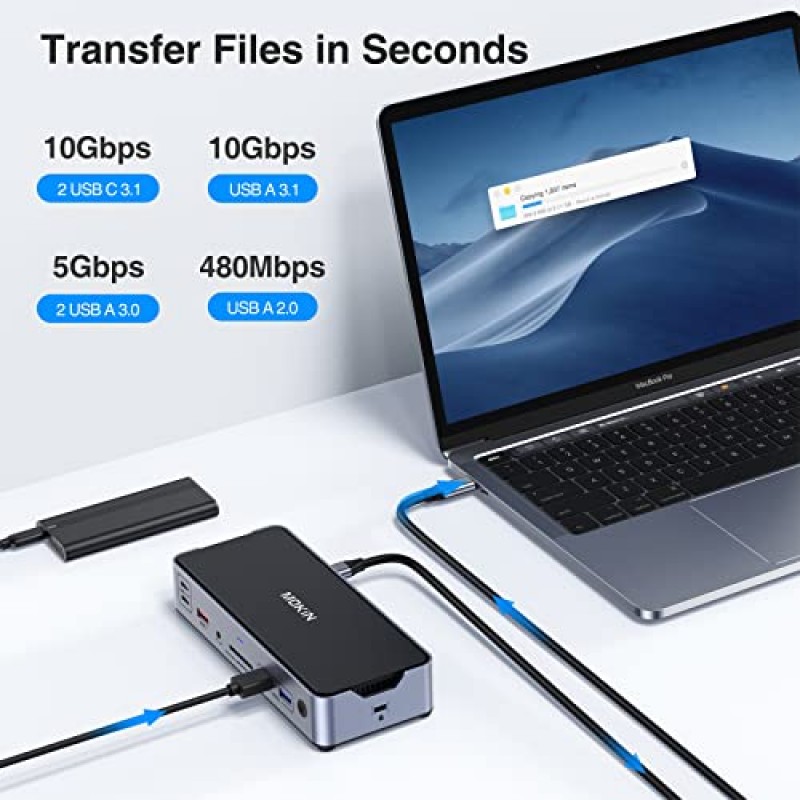 2*DP&1*HDMI 포트가 있는 8K USB C 노트북 도킹 스테이션, 듀얼/트리플 모니터용 15 in 1 허브 도크, 6*USB A/C 포트, 100W PD, 이더넷, SD&TF, 오디오, Dell/HP/MacBook/Lenovo용