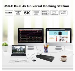 USB 3.0 범용 도킹 스테이션, WAVLINK DL6950 유형 C - 단일 5K 듀얼 4K 디스플레이 도크(HDMI 2개/디스플레이 포트 2개/기가비트 이더넷/데스크탑 노트북용 USB 3.0 6개 포함), 충전 지원 안 함