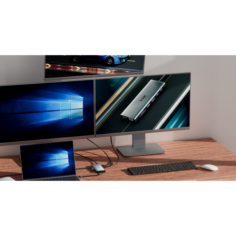 USB C 노트북 도킹 스테이션 Dell/Lenovo/HP 노트북용 듀얼 모니터 HDMI 14 in 1 USB C 허브 멀티포트 어댑터 동글 도크 USB C to 2 HDMI 4K+디스플레이포트+이더넷+4USB+2USB C+100W PD 충전기+SD/TF+오디오