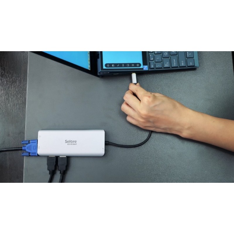 USB C 도킹 스테이션 듀얼 모니터, USB C 듀얼 모니터 2 HDMI 어댑터, 트리플 디스플레이 4K HDMI 및 VGA, 10Gbps 데이터 전송, 1-3USB3.0 및 2USB2.0에 14개, 기가비트 이더넷, 100W PD, SD/TF 카드 리더기, 3.5mm 오디오