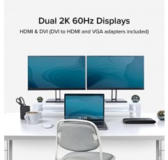 Windows 및 Mac용 플러그형 USB 3.0 범용 노트북 도킹 스테이션(듀얼 모니터: HDMI 및 DVI/HDMI/VGA, 기가비트 이더넷, 오디오, USB 포트 6개) - 수평