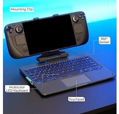 Invensic DeckTop - Valve Linux PC 게임 액세서리(Steam Deck/ROG Ally)용 멀티컬러 LED 노트북 액세서리가 포함된 Steam Deck 키보드 및 Bluetooth 트랙패드 마우스