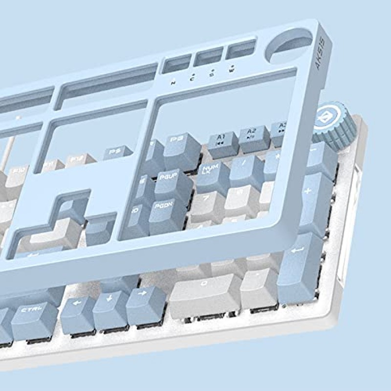 AK515 유선 기계식 게임용 키보드 – 빨간색 스위치 - PBT 키캡 – 파란색-흰색 매칭 – 흰색 백라이트 - 자기 흡입 패널 - 멀티미디어 키 롤러 – Windows 컴퓨터용 사무실 게임용 PC