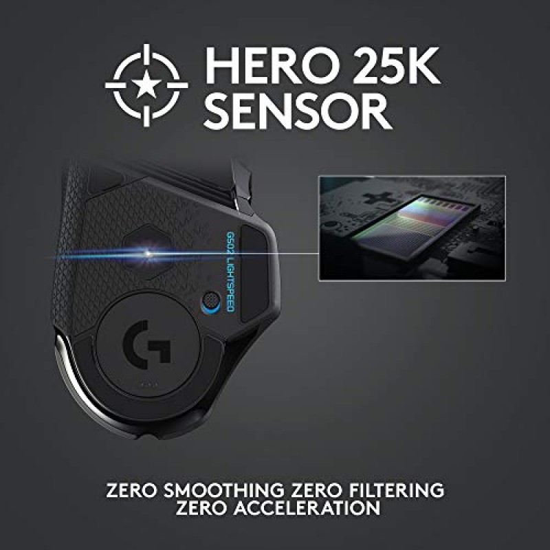 Hero 25K 센서, PowerPlay 호환, 조정 가능한 무게 및 Lightsync RGB를 갖춘 로지텍 G502 Lightspeed 무선 게이밍 마우스 - 블랙