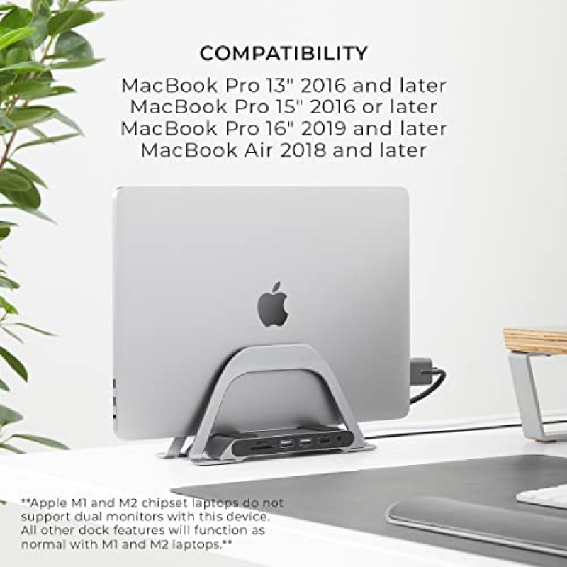 HumanCentric MacBook 도킹 스테이션, MacBook Pro 및 Air와 호환되는 노트북 도킹 스테이션 및 MacBook 스탠드, 듀얼 모니터 어댑터, Mac용 멀티포트 USB C Dock, USB 3.0 포트 10개, 이더넷