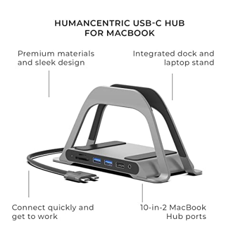 HumanCentric MacBook 도킹 스테이션, MacBook Pro 및 Air와 호환되는 노트북 도킹 스테이션 및 MacBook 스탠드, 듀얼 모니터 어댑터, Mac용 멀티포트 USB C Dock, USB 3.0 포트 10개, 이더넷