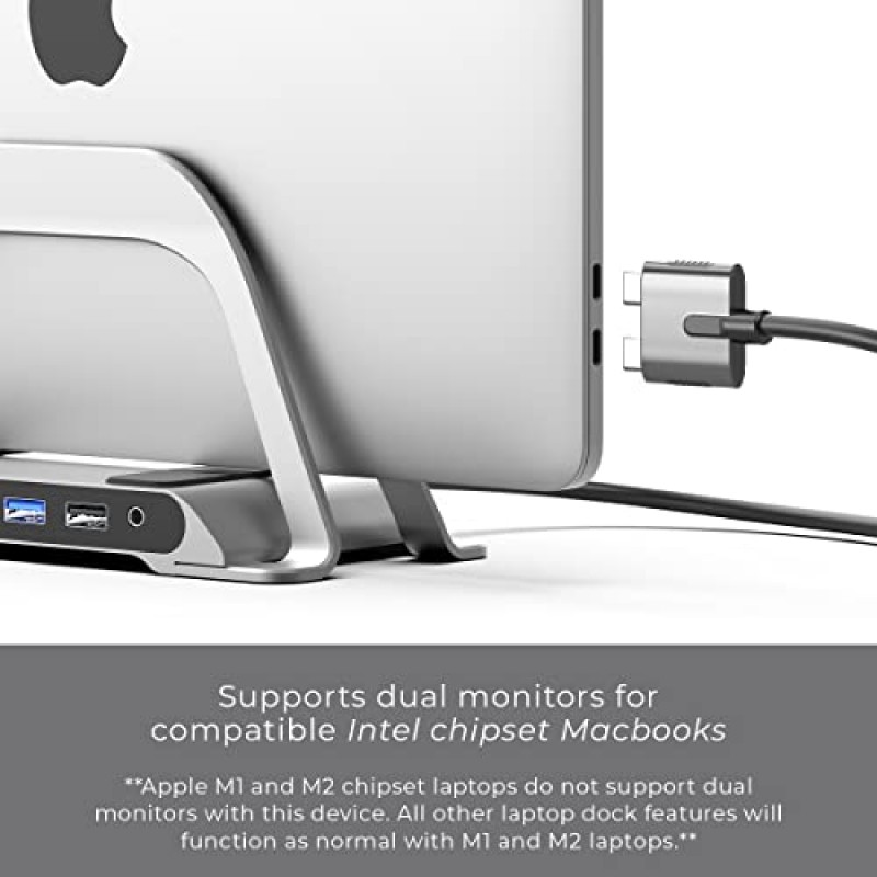 HumanCentric MacBook 도킹 스테이션, MacBook Pro 및 Air와 호환되는 노트북 도킹 스테이션 및 MacBook 스탠드, 듀얼 모니터 어댑터, Mac용 멀티포트 USB C Dock, USB 3.0 포트 10개, 이더넷