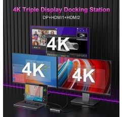 Dell/HP 노트북용 USB C 도킹 스테이션 듀얼 모니터, 4K 트리플 디스플레이 단일 8K@30Hz USB C 허브 다중 어댑터 14-in-1(HDMI+DP+USB3.1+4USB+USB C+이더넷+PD+SD/ 2개 포함) Lenovo/Surface용 TF+오디오